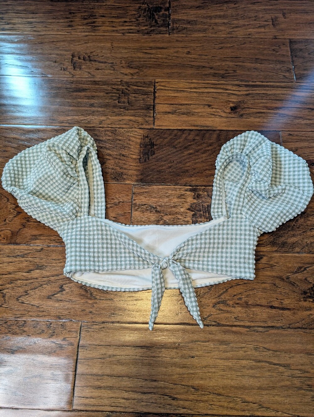 Abercrombie & Fitch Green Gingham Puff Sleeve Bikini Top Size XS - Picture 3 of 6